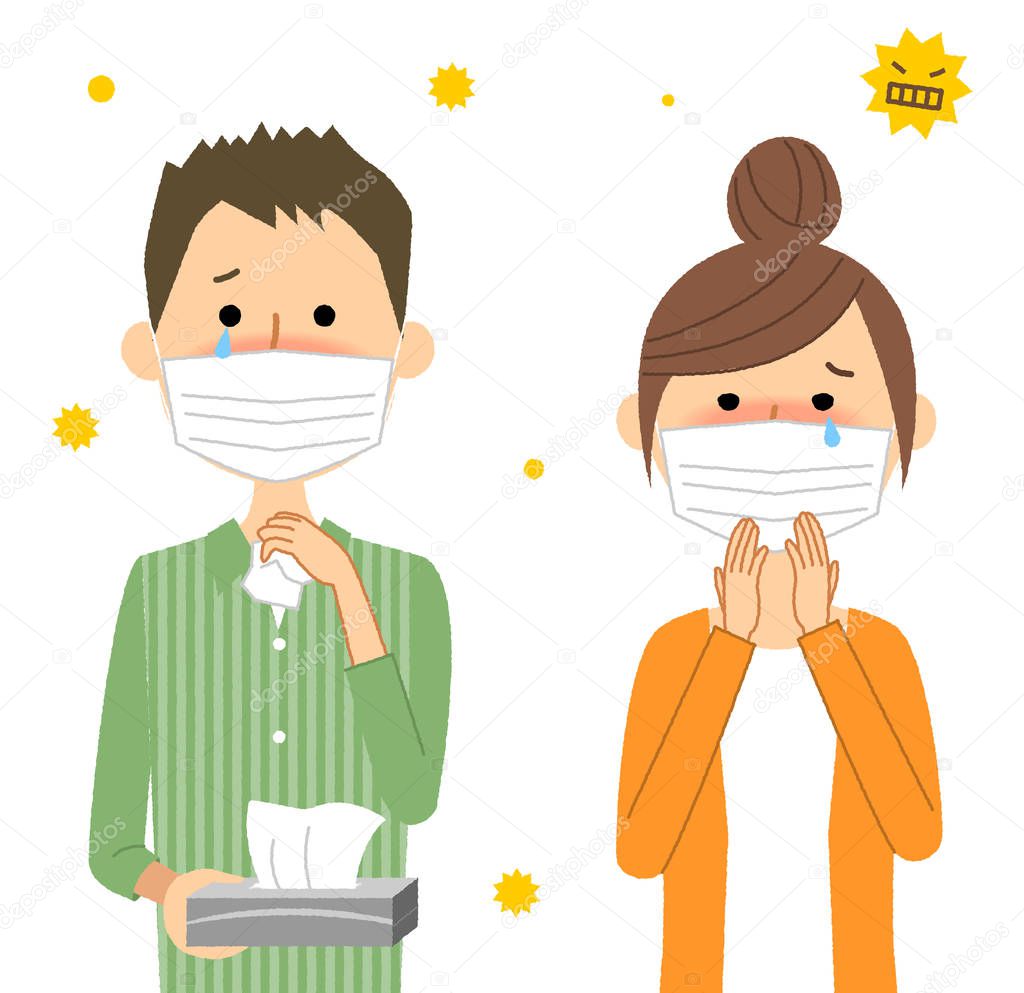 Family, Hay fever/An illustration of a family with hay fever.