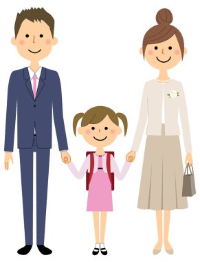 Aile, Giriş Töreni, İlköğretim Okulu / Bu ilkokula giren bir çocuk ve ailenin resmi.