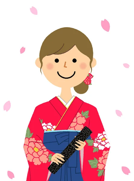 Graduation Japanese Skirt Formal Wear Hakama Illustration Woman Japanese Skirt — Stock Vector