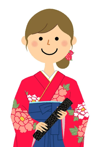 Graduation Japanese Skirt Formal Wear Hakama Illustration Woman Japanese Skirt — Stock Vector