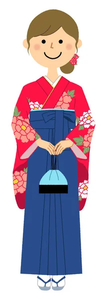 Graduation Japanese Skirt Formal Wear Hakama Illustration Woman Japanese Skirt — Stock Vector