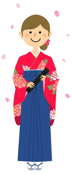 Graduation Japanese Skirt Formal Wear Hakama Illustration Woman Japanese Skirt — Stock Vector