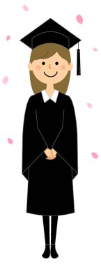 Mezuniyet töreni, akademik elbise / Akademik elbise giyen bir kadının illüstrasyonu.