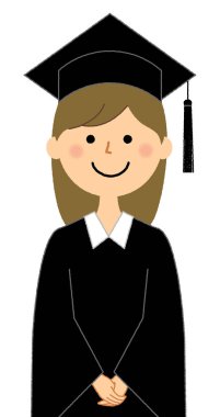 Mezuniyet töreni, akademik elbise / Akademik elbise giyen bir kadının illüstrasyonu.