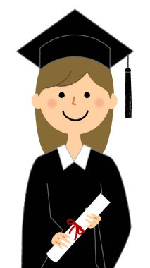 Mezuniyet töreni, akademik elbise / Akademik elbise giyen bir kadının illüstrasyonu.