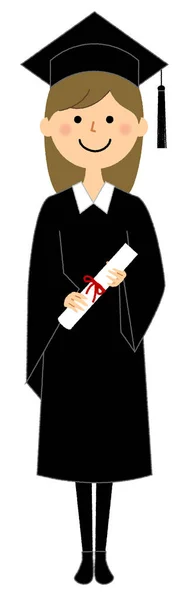 卒業式 アカデミックドレス アカデミックドレスを着た女性のイラスト — ストックベクタ