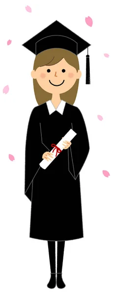 Ceremonia Graduación Vestido Académico Ilustración Una Mujer Vestida Con Vestido — Vector de stock