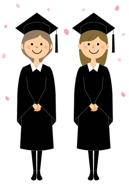 Ceremonia Graduación Vestido Académico Ilustración Mujeres Vestidas Con Vestido Académico — Vector de stock