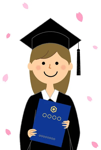 Ceremonia Graduación Vestido Académico Ilustración Una Mujer Vestida Con Vestido — Vector de stock