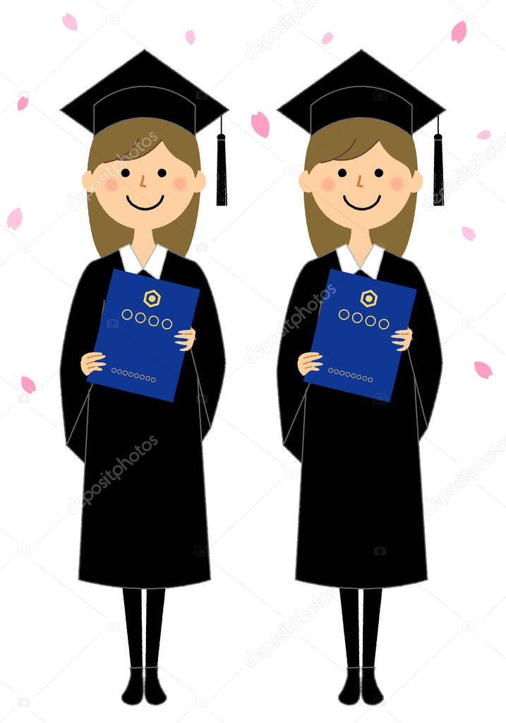 Graduation ceremony, Academic dress/Illustration of women wearing an academic dress.