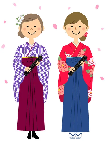 Mezuniyet Resmi Kıyafetler Için Japon Eteği Hakama Mezuniyet Resmi Kıyafetler — Stok Vektör