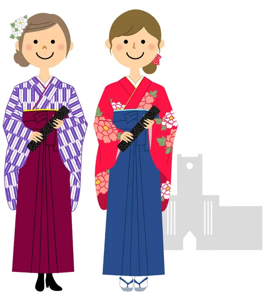 Graduação Saia Japonesa Para Uso Formal Hakama Graduação Saia Japonesa —  Vetores de Stock