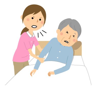 Elderly people yelled at by caregiver/This is an illustration of an elderly person yelled at by a caregiver.