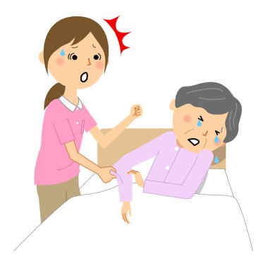 A caregiver returning to me after assaulting the elderly/It is an illustration of a caregiver who returns to me after assaulting the elderly.