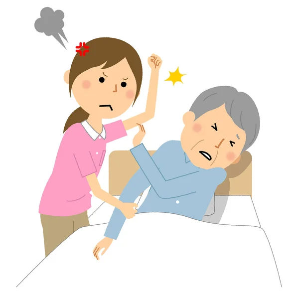 Elderly People Assaulted Caregivers Illustration Elderly Person Being Beaten Caregiver — Stok Vektör