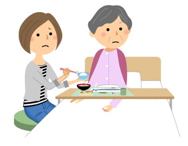 Elderly people refusing to eat/Illustration of elderly people refusing to eat.
