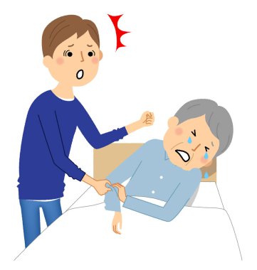Elderly people crying assaulted by family/It is an illustration of the elderly who are beaten by a family and cry.