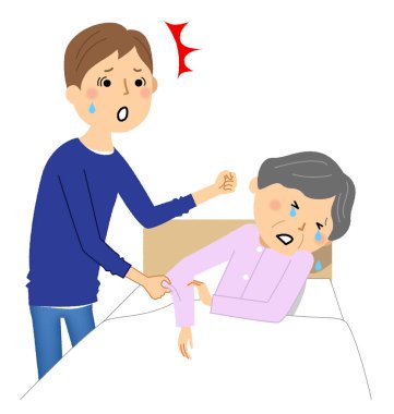 Elderly people crying assaulted by family/It is an illustration of the elderly who are beaten by a family and cry.