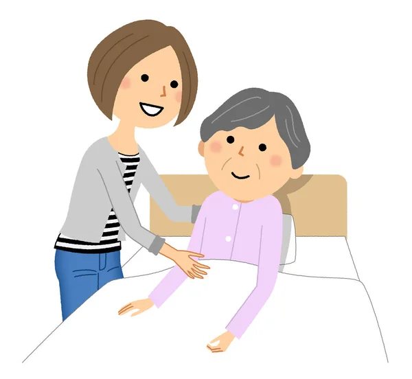 Elderly People Going Bed Illustration Elderly Going Bed — 图库矢量图片