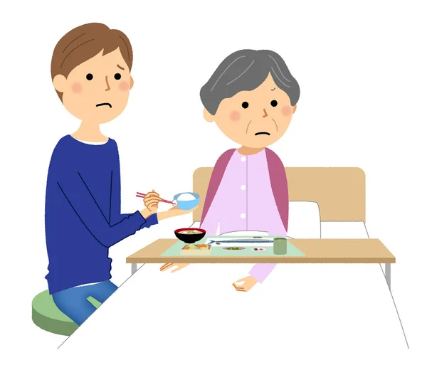 Anziani Che Rifiutano Mangiare Illustrazione Anziani Che Rifiutano Mangiare — Vettoriale Stock