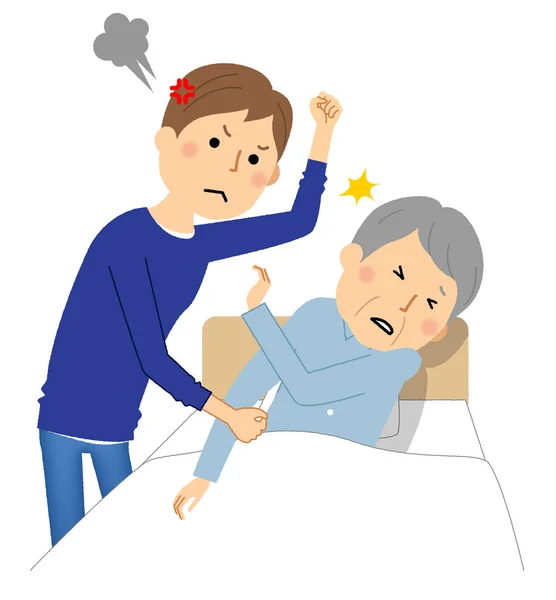Elderly People Beaten Caregiver Scared Illustration Elderly Person Who Beaten — Stok Vektör