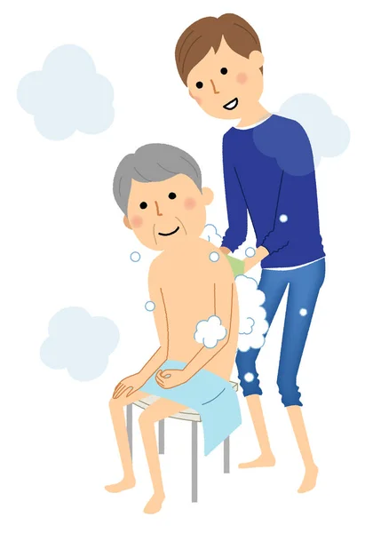 Elderly People Getting Bathing Assistance Illustration Elderly Who Has Family — 图库矢量图片