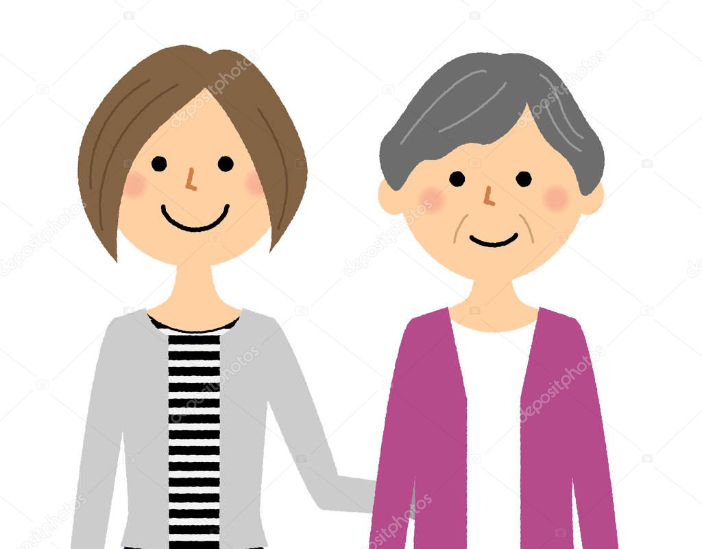Elderly people and caregivers/Illustration of elderly and caregiver.