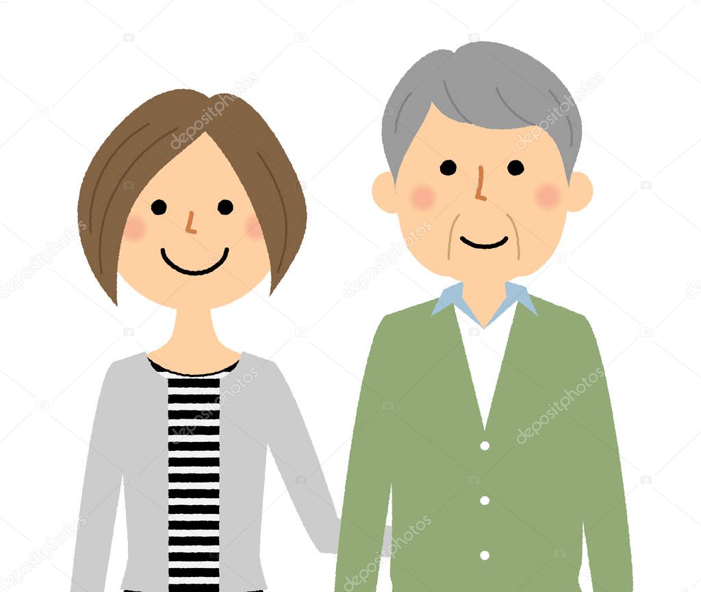 Elderly people and caregivers/Illustration of elderly and caregiver.