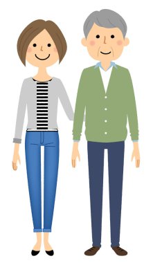 Elderly people and caregivers/Illustration of elderly and caregiver.