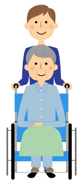 Elderly Person Wheelchair Caregiver Illustration Caregiver Elderly Riding Wheelchair — Stock vektor