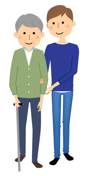 Elderly People Receiving Walking Assistance Caregivers Illustration Elderly Person Receiving — Stok Vektör