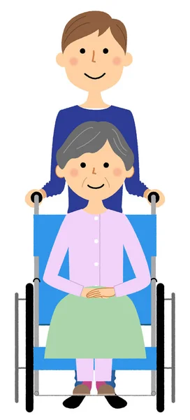 Elderly Person Wheelchair Caregiver Illustration Caregiver Elderly Riding Wheelchair — 图库矢量图片