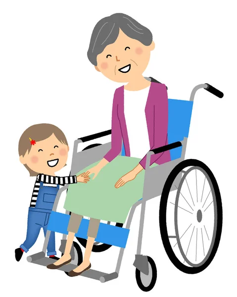 Tekerlekli Sandalyede Çocuklu Yaşlı Insanlar Tekerlekli Sandalyedeki Bir Çocuk Yaşlı — Stok Vektör