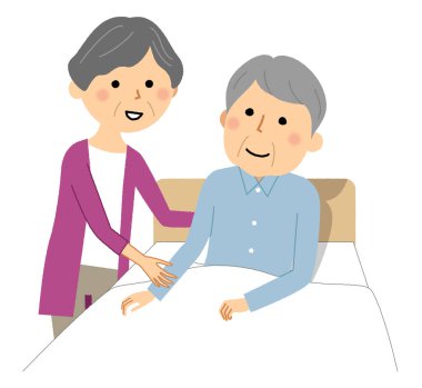 - Yaşlılar uyumaya gidiyor. - Bakıcıyla yatan yaşlıların bir çizimi..