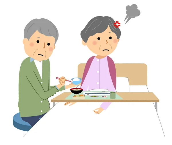 食べるのが嫌いな高齢者 食べるのが嫌いな高齢者のイラストです — ストックベクタ