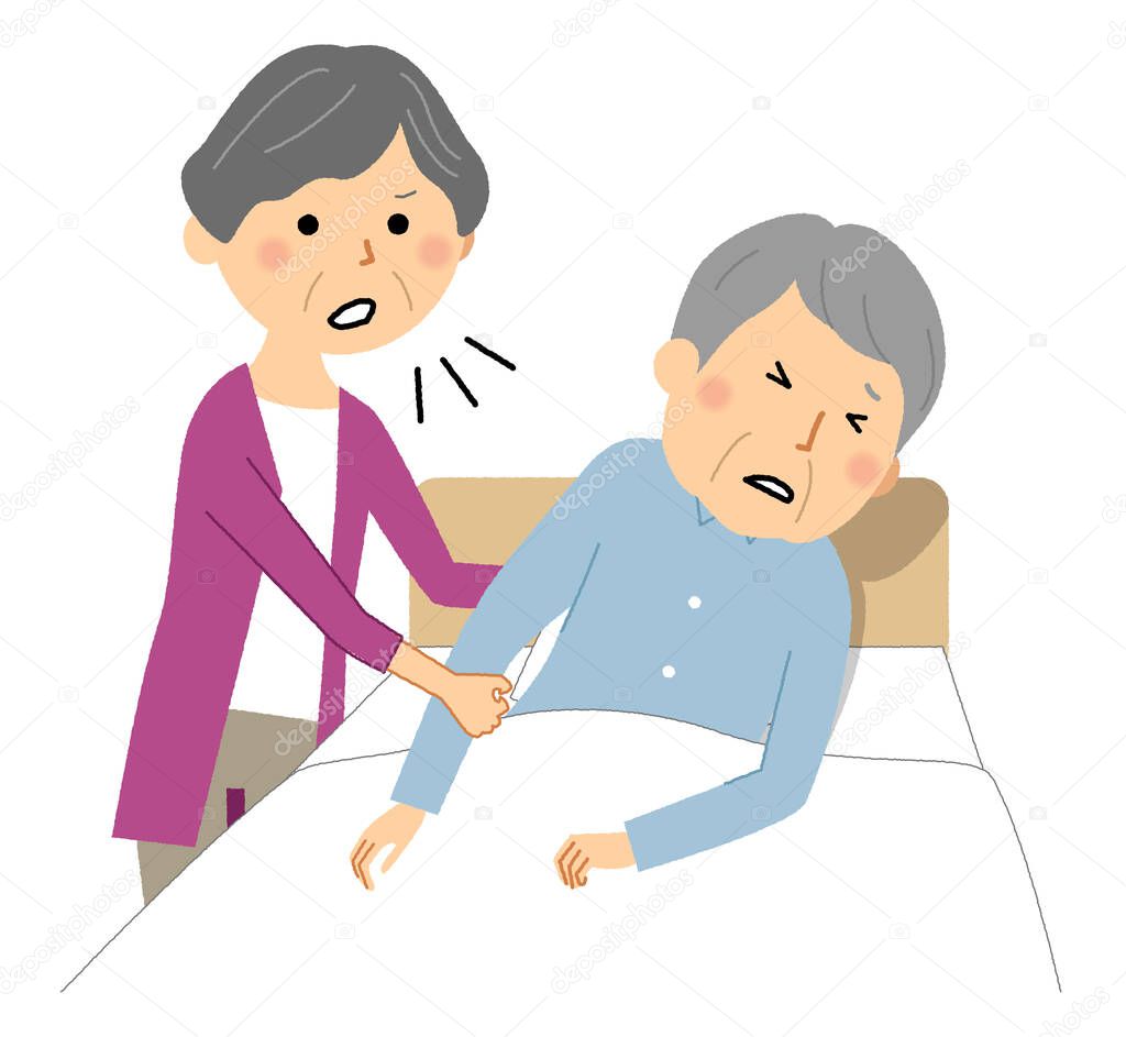 Elderly people get angry at caregivers/It is an illustration of an elderly person who is angry at a caregiver.