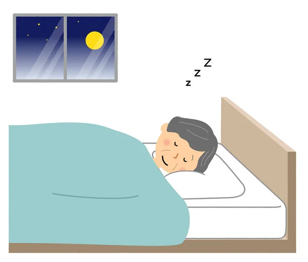 高齢女性 睡眠音 深く眠る高齢女性のイラストです — ストックベクタ