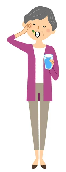 高齢女性 薬を飲む 医療を受ける高齢女性のイラスト — ストックベクタ