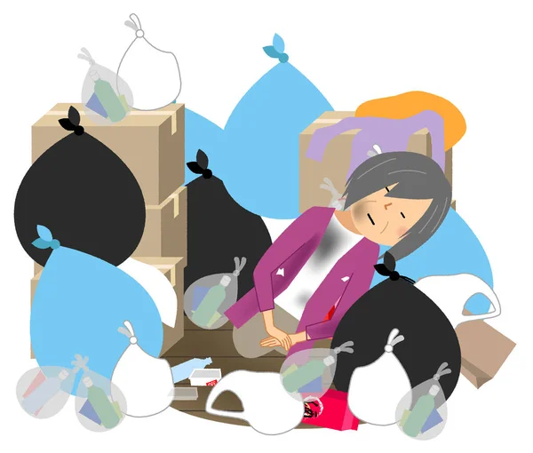 Seorang Wanita Tua Sebuah Ruangan Terkubur Tempat Sampah Ilustrasi Seorang - Stok Vektor