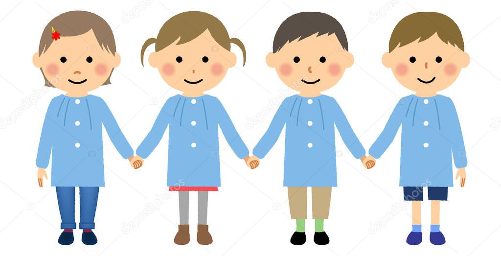 Children holding hands, children, infants/Illustration of children holding hands.