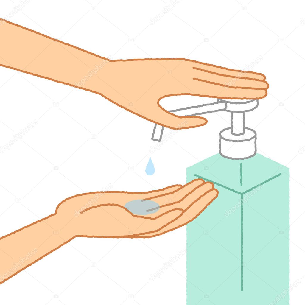 Alcohol disinfection/It is an illustration to disinfect the hands with alcohol.