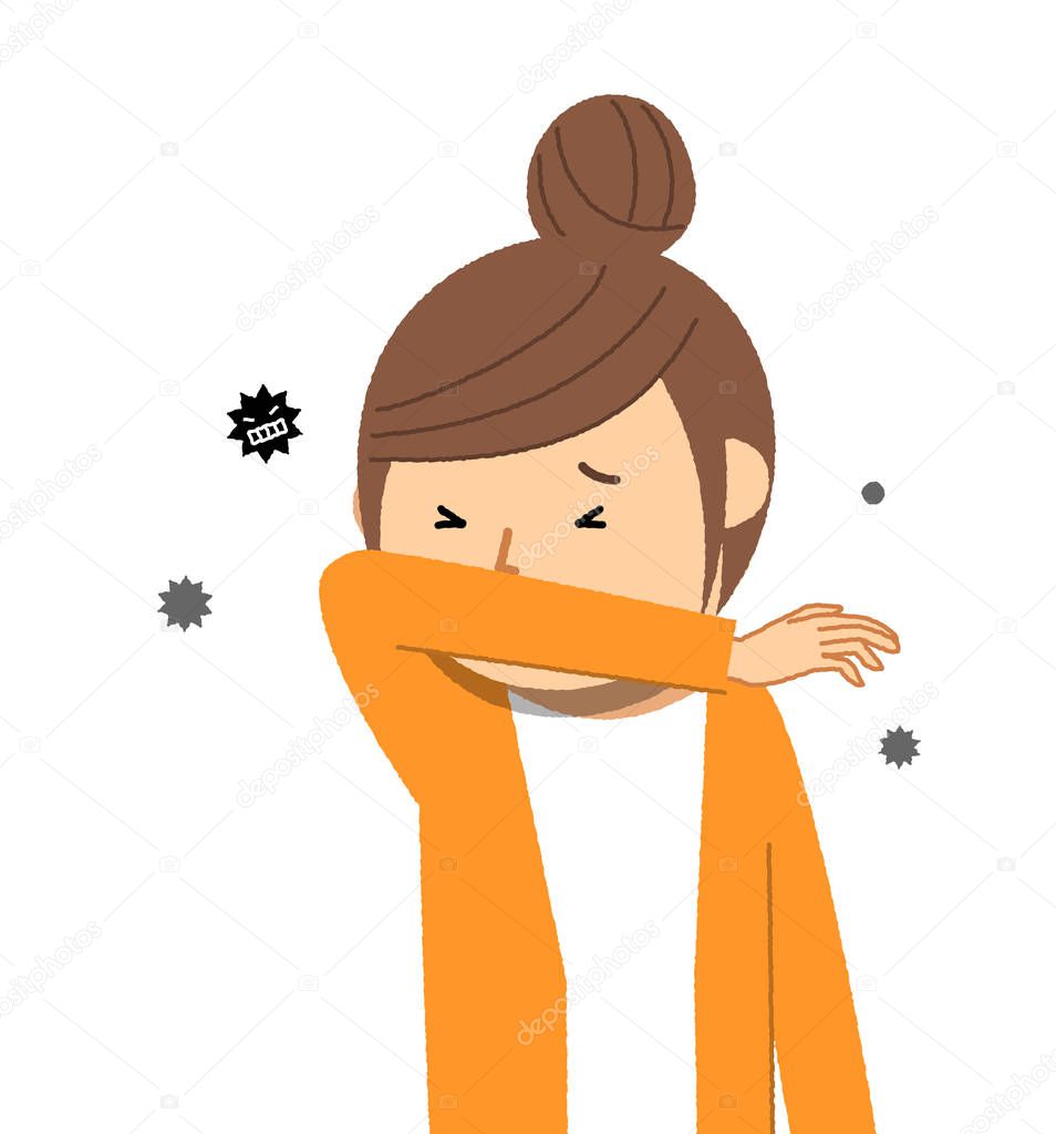 Young woman, Poor health, Influenza/It is an illustration of an young woman who is in poor health.