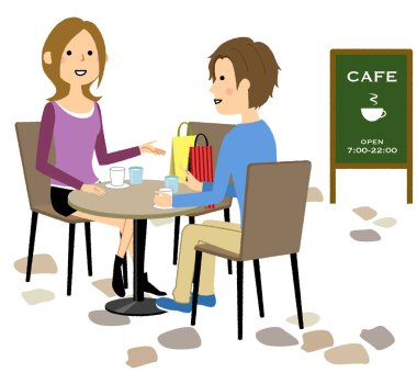 Genç bir çift, Cafe, Sohbet / Kafede dinlenen genç bir çiftin görüntüsü.