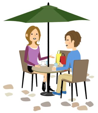 Genç bir çift, Cafe, Sohbet / Kafede dinlenen genç bir çiftin görüntüsü.