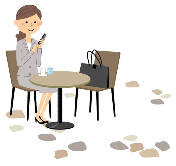 Une Femme Costume Reposant Dans Café Illustration Une Femme Costume — Image vectorielle