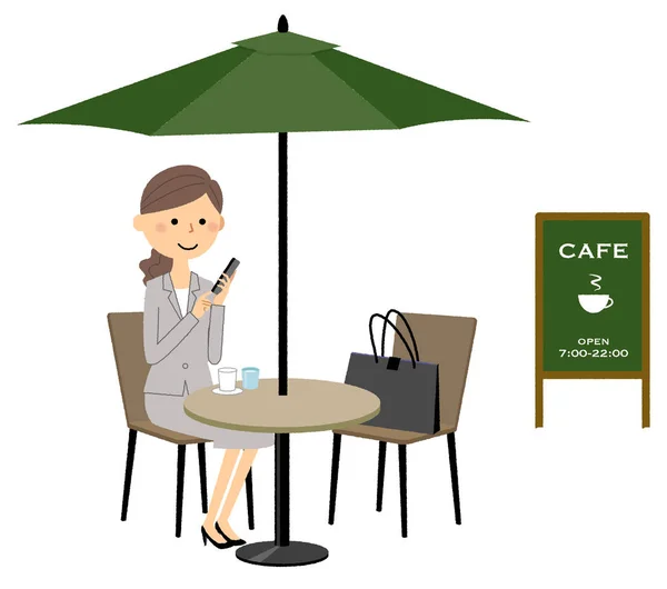 Una Mujer Traje Descansando Café Ilustración Una Mujer Traje Tomando — Vector de stock