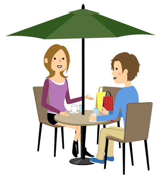 Genç Bir Çift Cafe Sohbet Kafede Dinlenen Genç Bir Çiftin — Stok Vektör