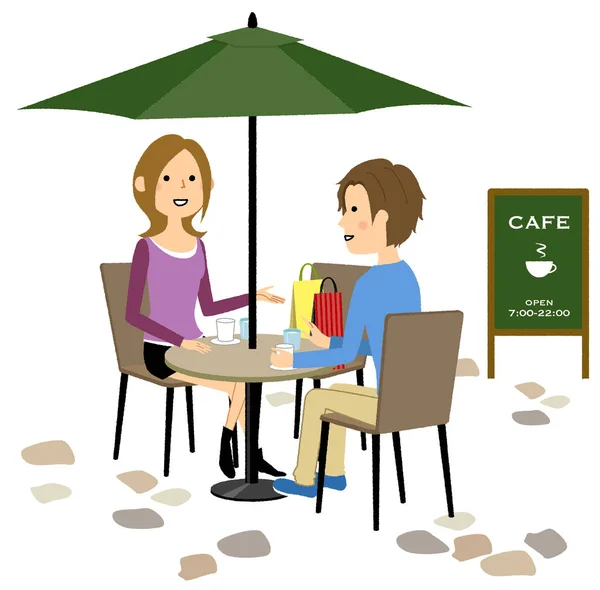 Genç Bir Çift Cafe Sohbet Kafede Dinlenen Genç Bir Çiftin — Stok Vektör