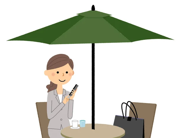 Una Mujer Traje Descansando Café Ilustración Una Mujer Traje Tomando — Vector de stock