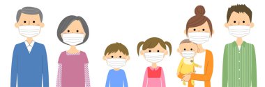 Family, Mask/Illustration of a family wearing a mask.